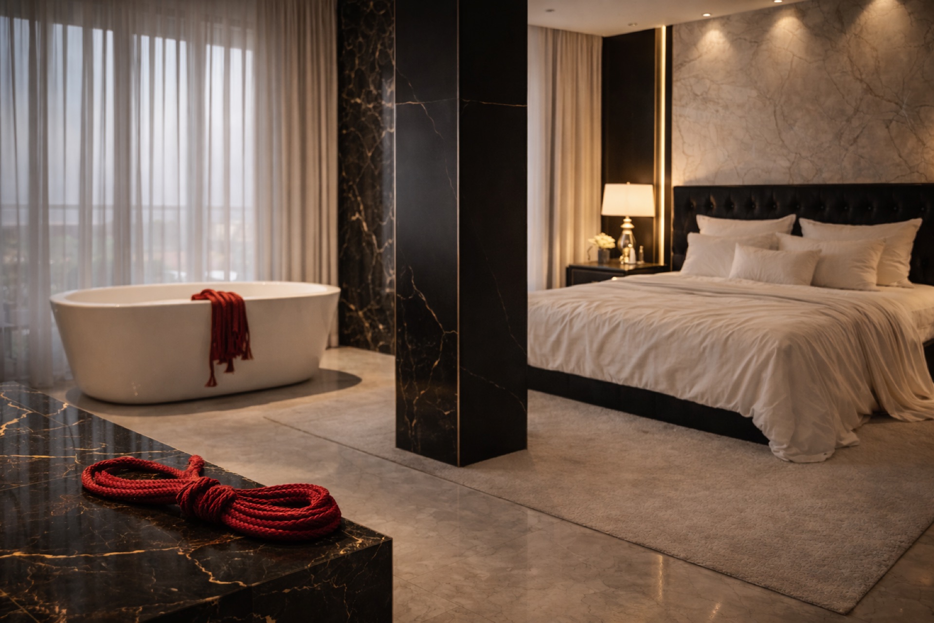 Chambre en marbre noir, élégance et maîtrise des codes du luxe